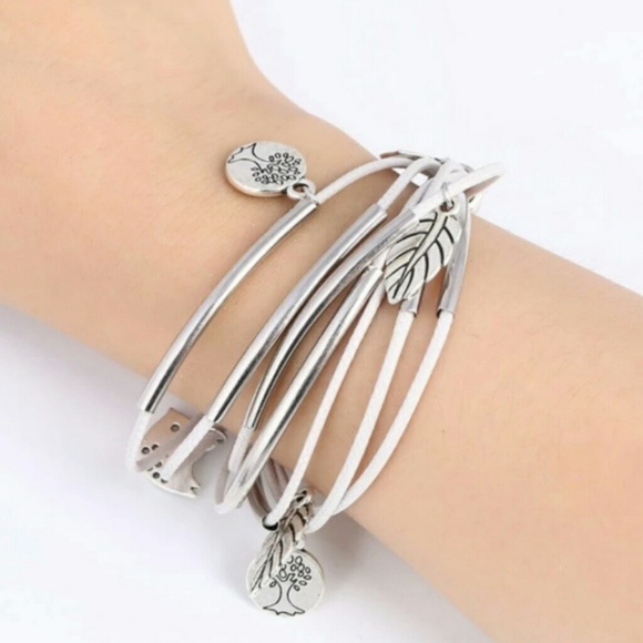 Leaves, Bird & Tree of Life Charm White Bracelet - Picture 2 of 2